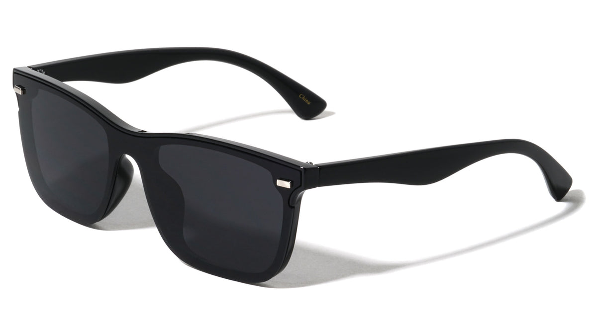 One Piece Shield Semi-Rimless Lens Square Wholesale Sunglasses