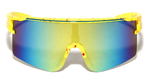 Ink Splatter Semi-Rimless One Piece Shield Color Mirror Lens Sports Wholesale Sunglasses