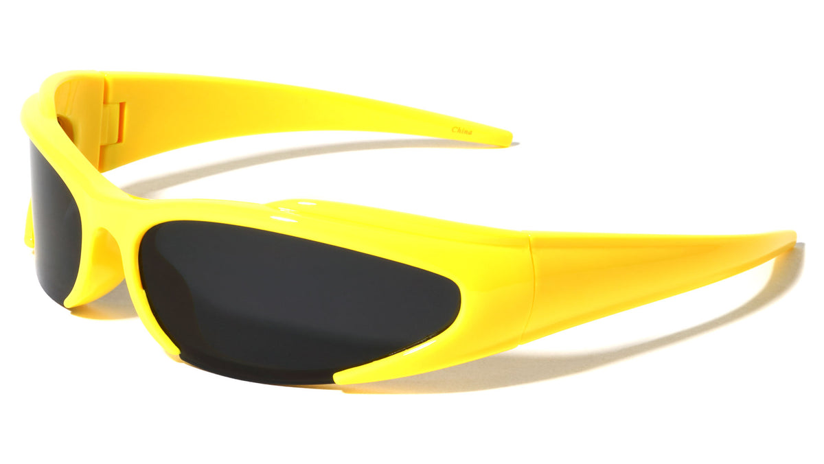 Futuristic Rimless Bottom Lens Wide Oval Wrap Around Wholesale Sunglasses