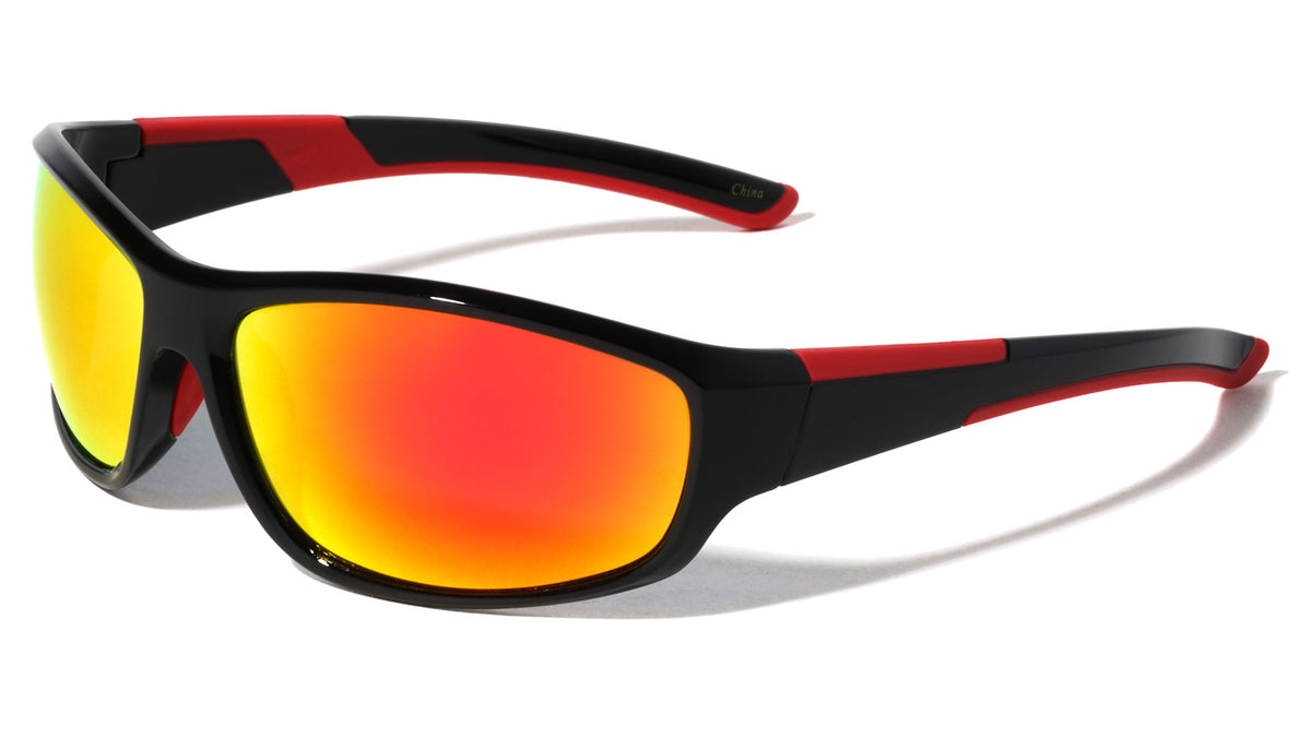 Rubber Temple Grip Duo-Tone Rectangle Sports Wholesale Sunglasses