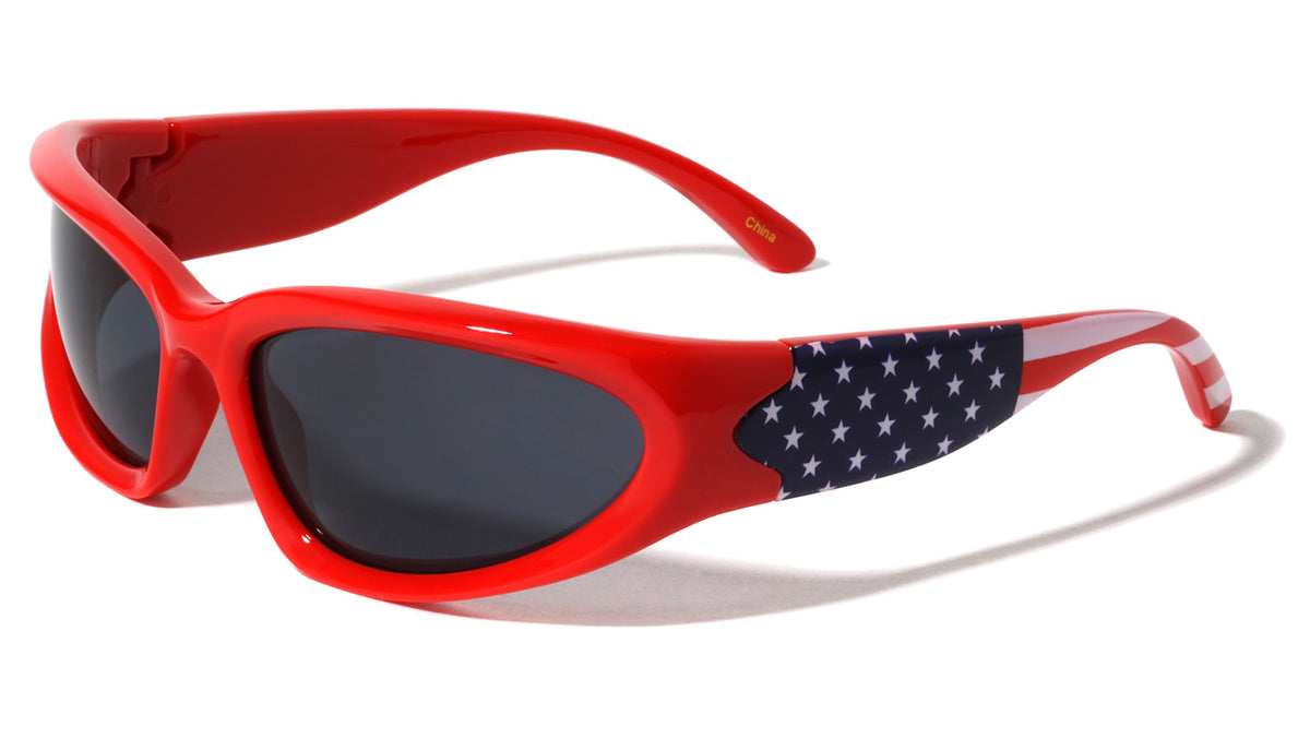 American Flag Temple Wide Oval Lens Wrap Around Wholesale Sunglasses