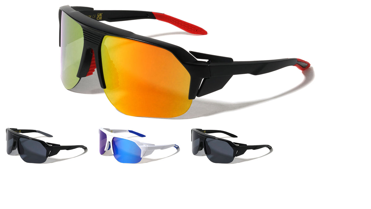 Color Mirror Semi-Rimless Side Wing Shield Sports Wholesale Sunglasses