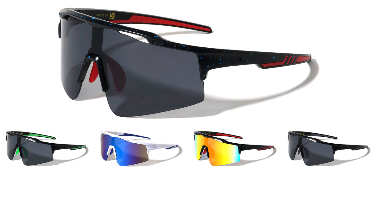 Semi Rimless Shield Lens Ink Splatter Rubber Grip Sports Wholesale Sunglasses