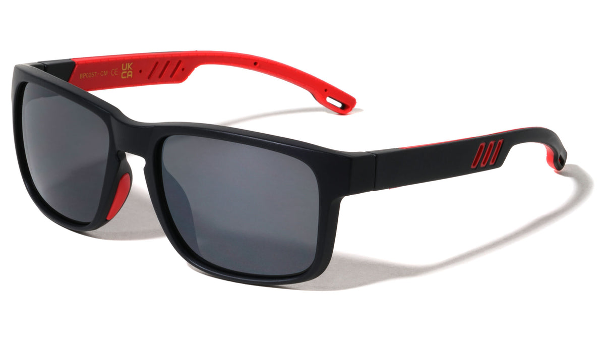 Color Mirror Rubber Grip Temple Square Sports Wholesale Sunglasses