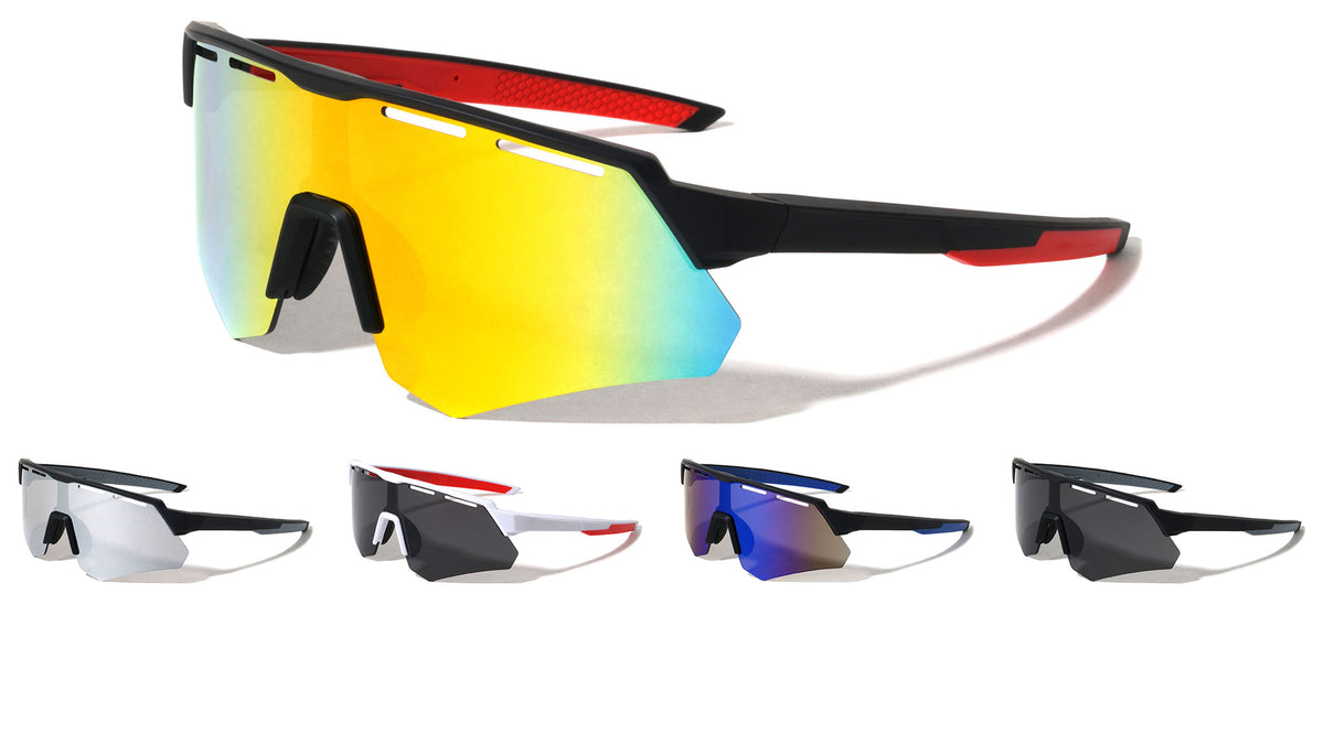 Geometric Semi-Rimless Shield Lens Sports Wholesale Sunglasses