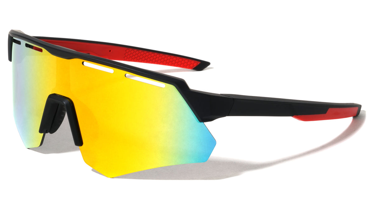 Geometric Semi-Rimless Shield Lens Sports Wholesale Sunglasses