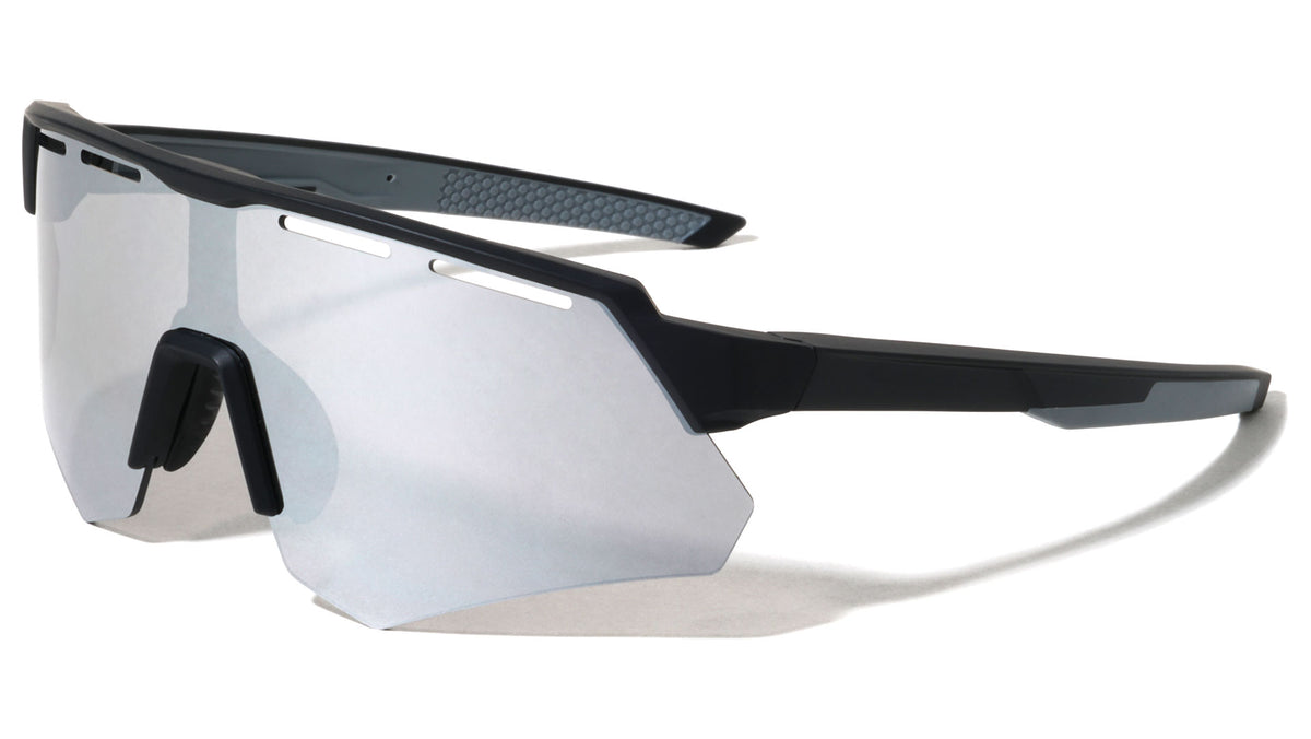 Geometric Semi-Rimless Shield Lens Sports Wholesale Sunglasses