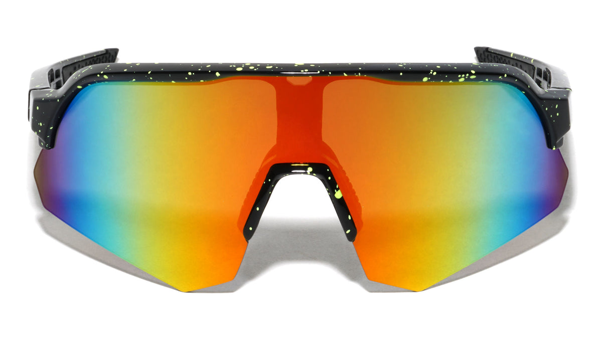 Ink Splatter Geometric Semi-Rimless Shield Lens Sports Wholesale Sunglasses