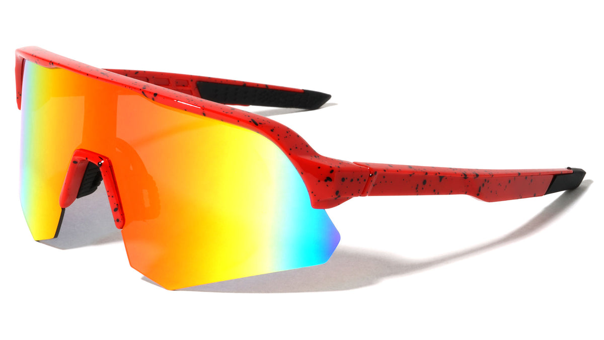 Ink Splatter Geometric Semi-Rimless Shield Lens Sports Wholesale Sunglasses