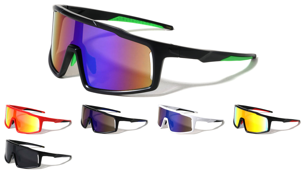 Side Lens Cutout Rectangle Shield Sports Wholesale Sunglasses