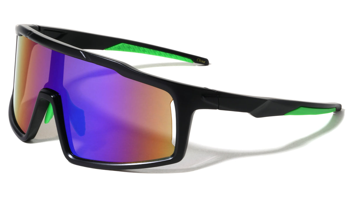 Side Lens Cutout Rectangle Shield Sports Wholesale Sunglasses