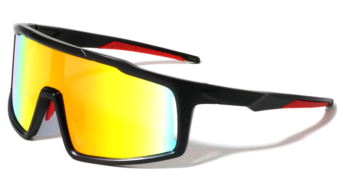 Side Lens Cutout Rectangle Shield Sports Wholesale Sunglasses