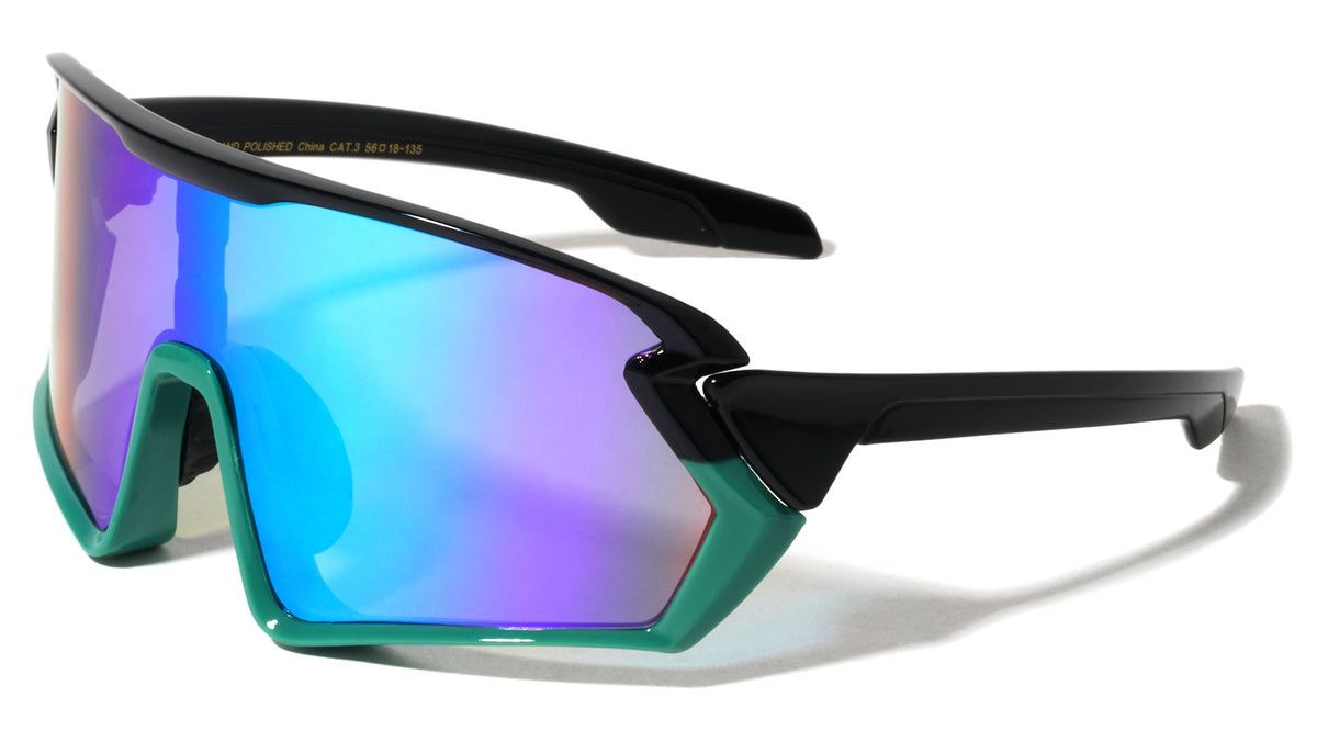 Frontal Duo-tone Frame Shield Color Mirror Lens Sports Wholesale Sunglasses