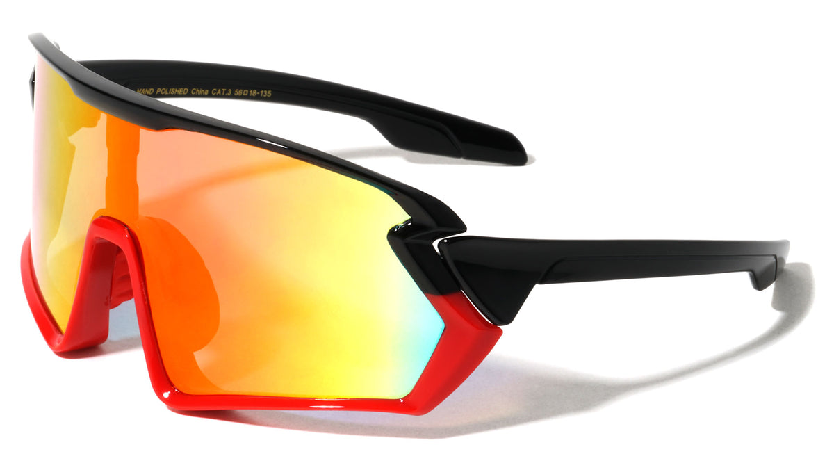 Frontal Duo-tone Frame Shield Color Mirror Lens Sports Wholesale Sunglasses