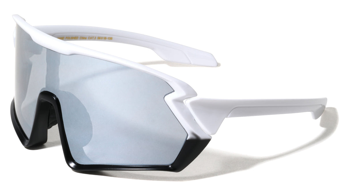 Frontal Duo-tone Frame Shield Color Mirror Lens Sports Wholesale Sunglasses