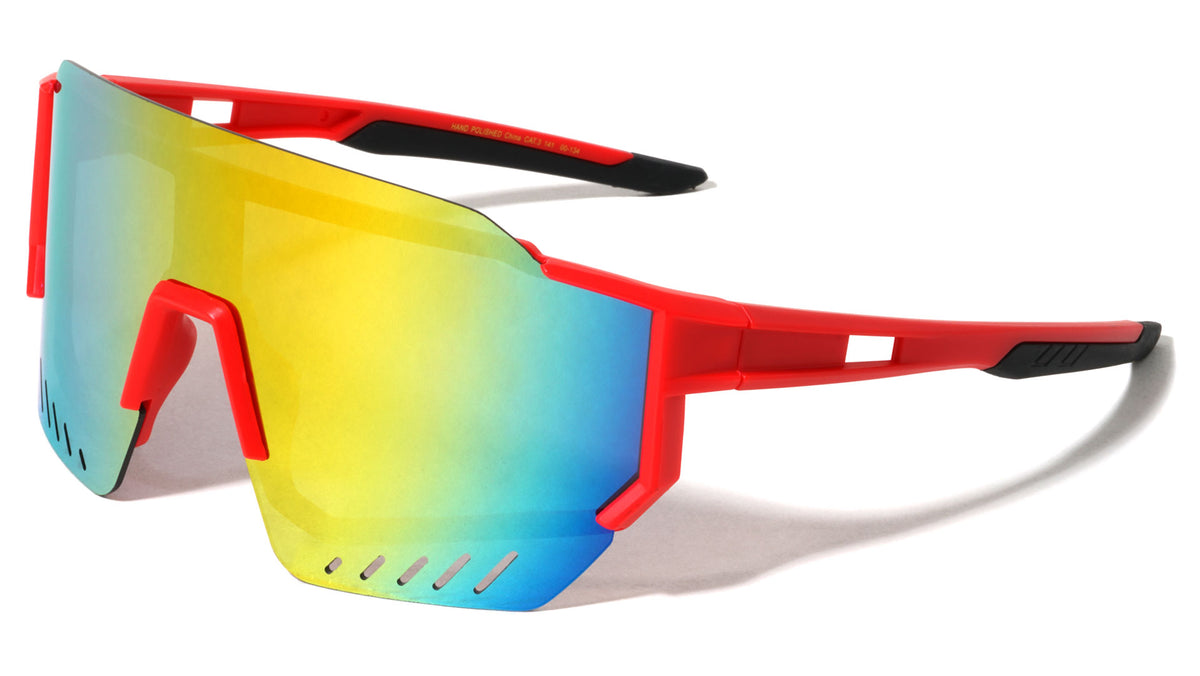 Color Mirror Shield Lens Cutout Semi Rimless Sports Wholesale Sunglasses