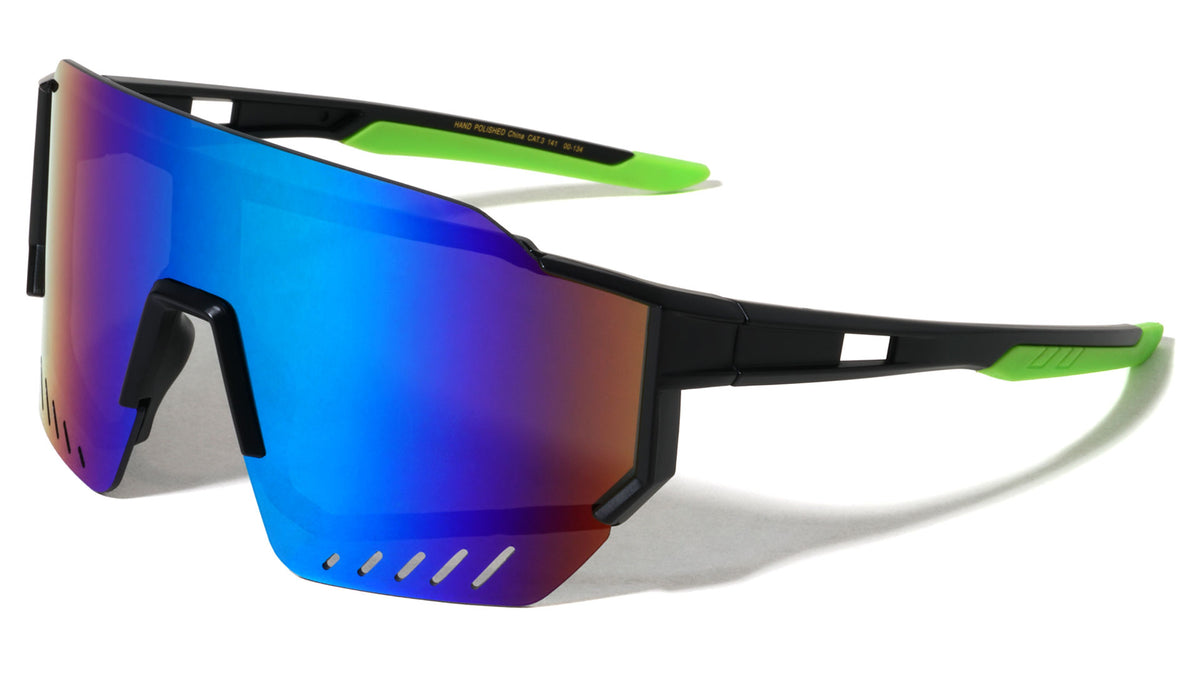 Color Mirror Shield Lens Cutout Semi Rimless Sports Wholesale Sunglasses