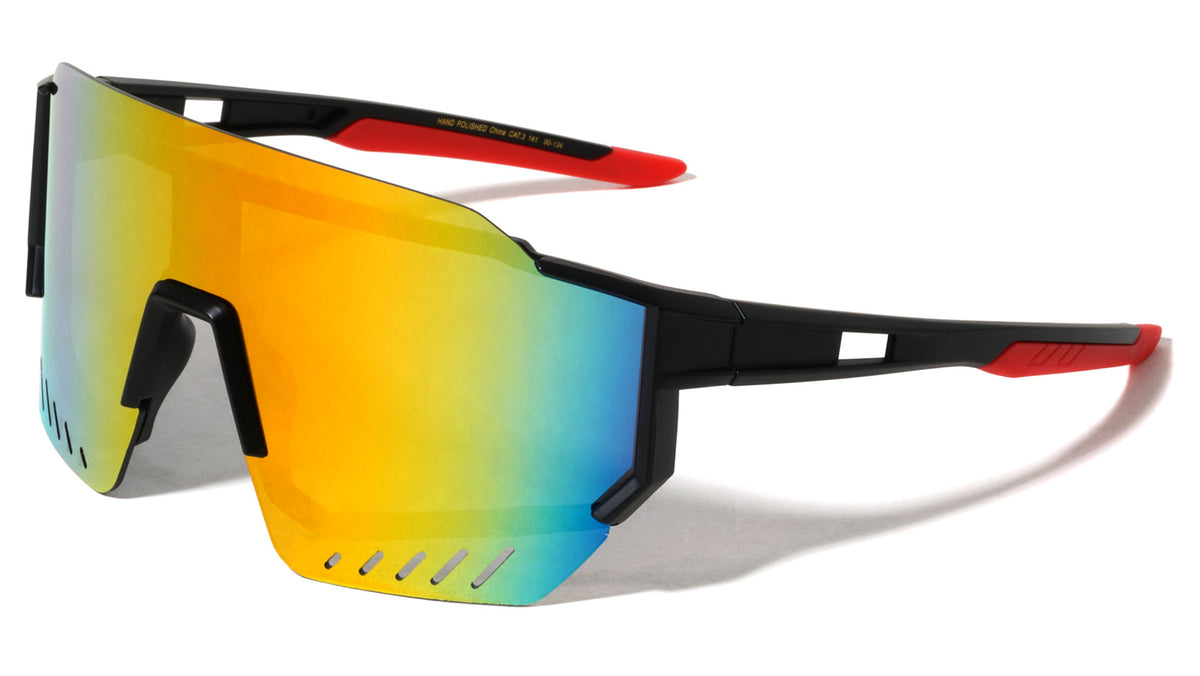 Color Mirror Shield Lens Cutout Semi Rimless Sports Wholesale Sunglasses