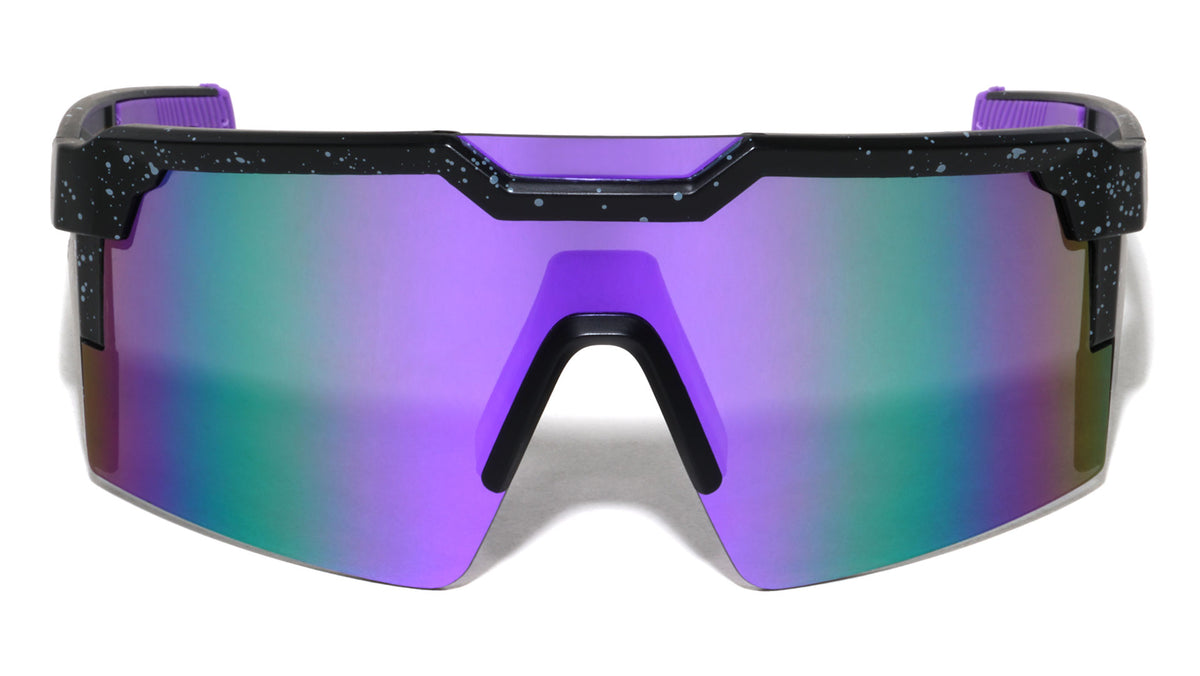 Side Shield Frame Ink Splatter One Piece Color Mirror Lens Sports Wholesale Sunglasses