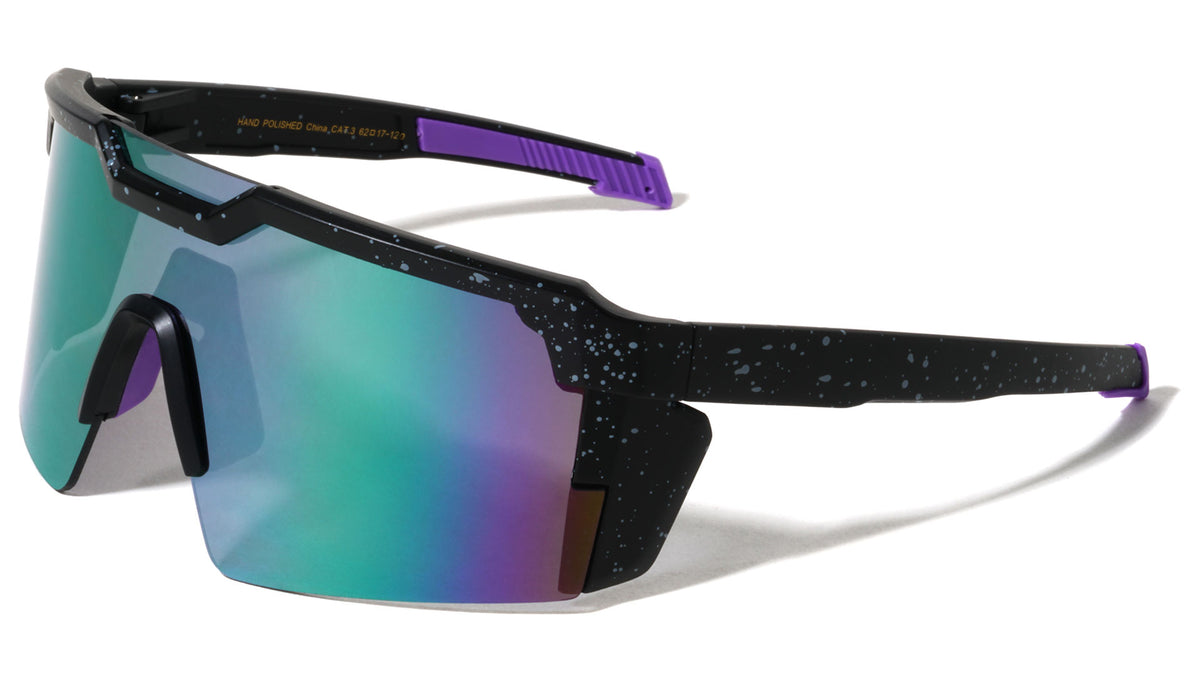 Side Shield Frame Ink Splatter One Piece Color Mirror Lens Sports Wholesale Sunglasses