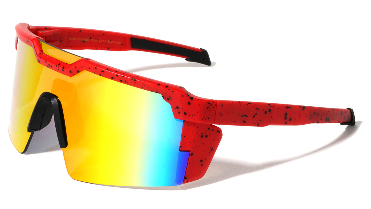 Side Shield Frame Ink Splatter One Piece Color Mirror Lens Sports Wholesale Sunglasses