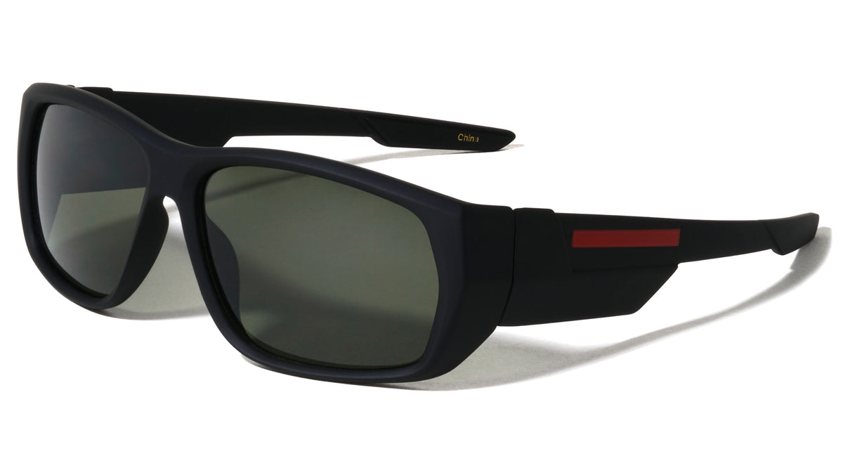 Soft Rubber Coating Red Temple Block Rectangle Wholesale Sunglasses