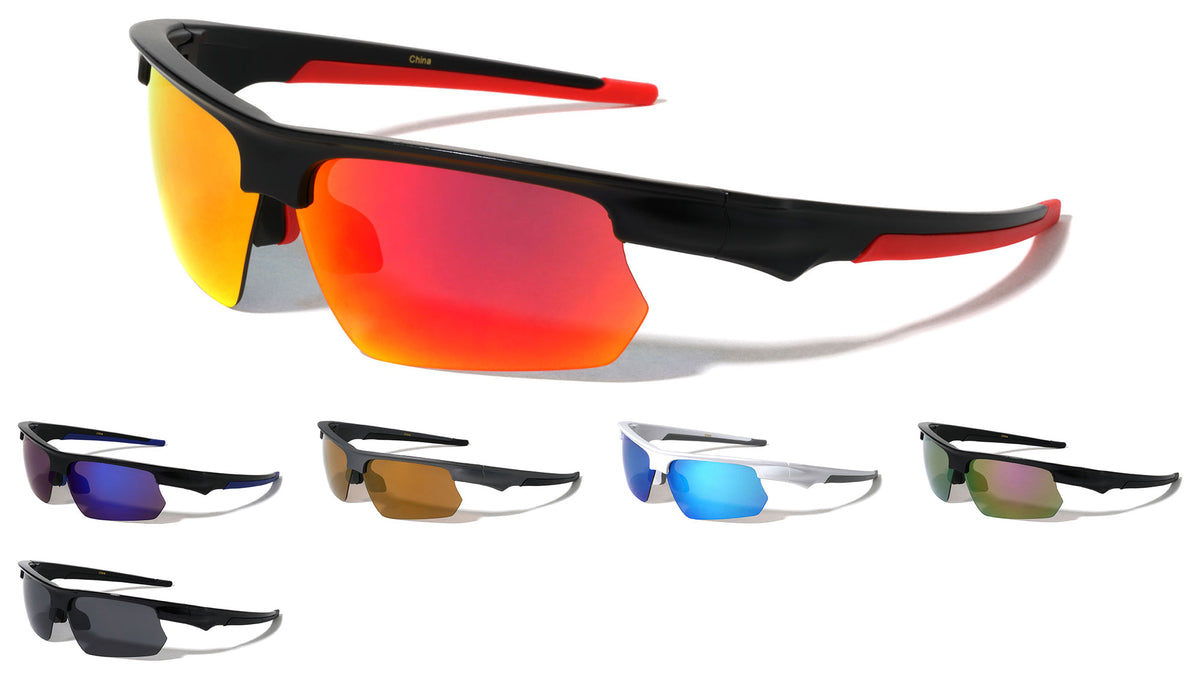 Light Weight Semi Rimless Color Mirror Lens Sports Wholesale Sunglasses