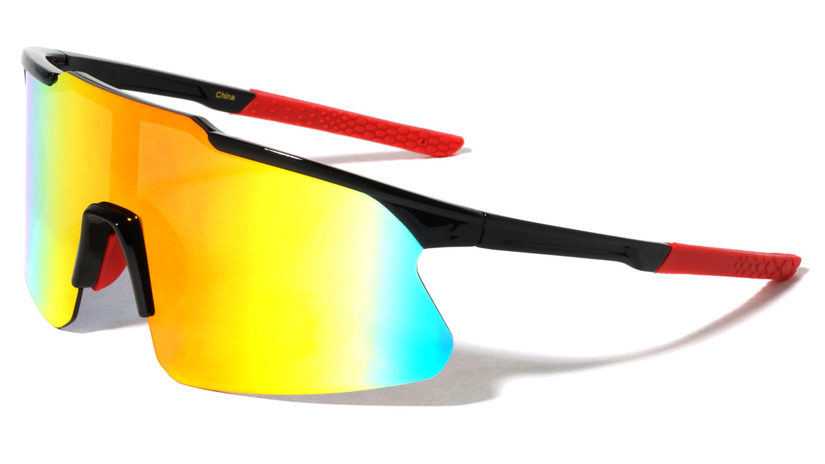 Semi Rimless Shield Color Mirror Lens Grip Pattern Sports Wholesale Sunglasses