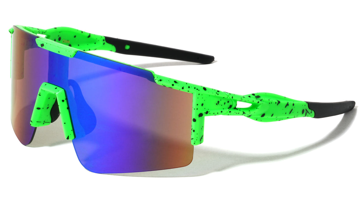 Semi Rimless Color Mirror Shield Lens Ink Splatter Sports Wholesale Sunglasses