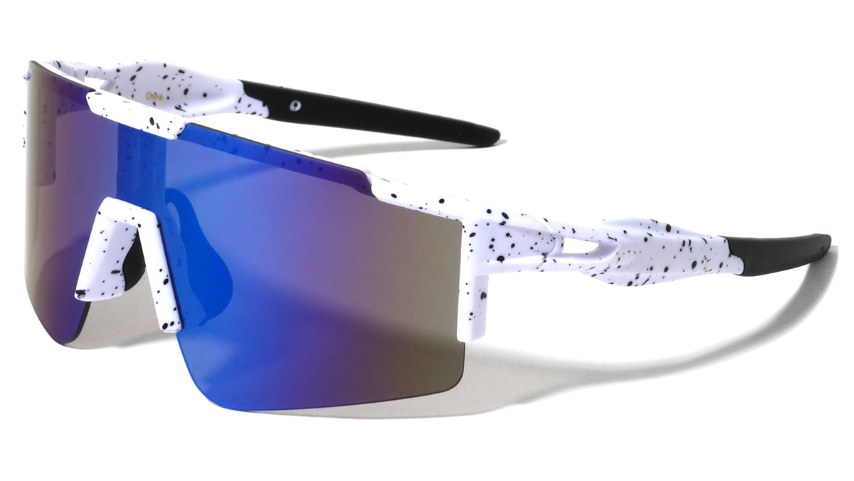 Semi Rimless Color Mirror Shield Lens Ink Splatter Sports Wholesale Sunglasses