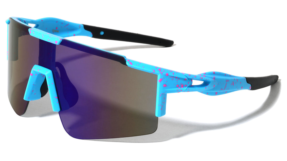 Semi Rimless Color Mirror Shield Lens Ink Splatter Sports Wholesale Sunglasses