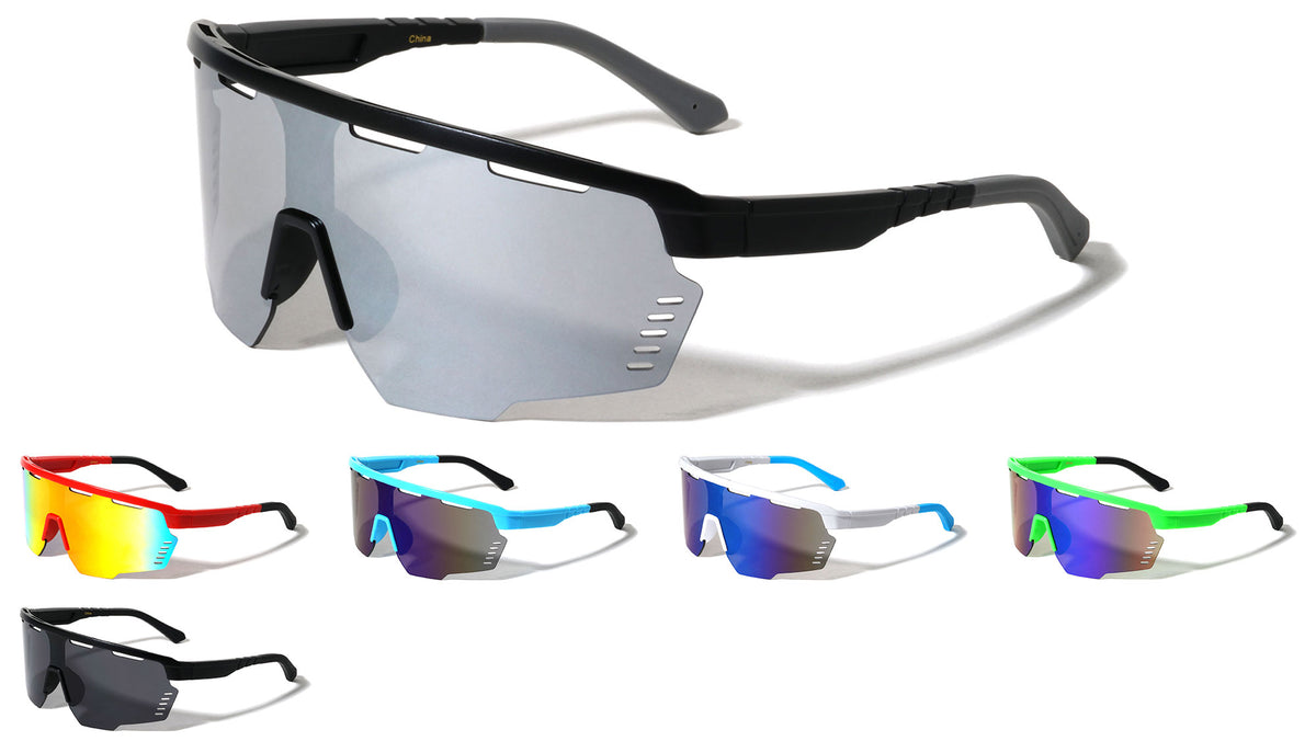 Semi Rimless Color Mirror Cutout Shield Lens Sports Wholesale Sunglasses