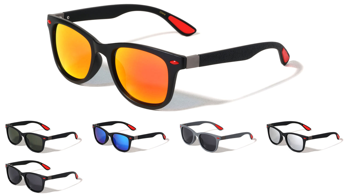 Red Accent Leather Temple Texture Classic Square Sports Wholesale Sunglasses