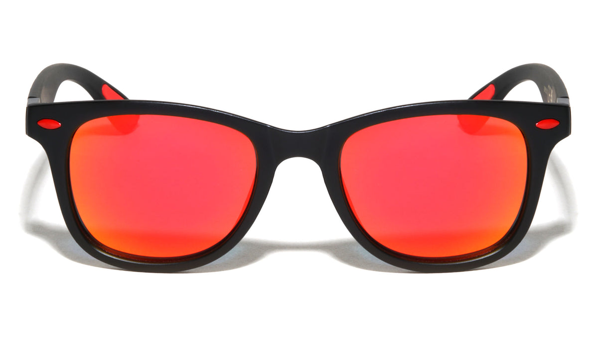 Red Accent Leather Temple Texture Classic Square Sports Wholesale Sunglasses