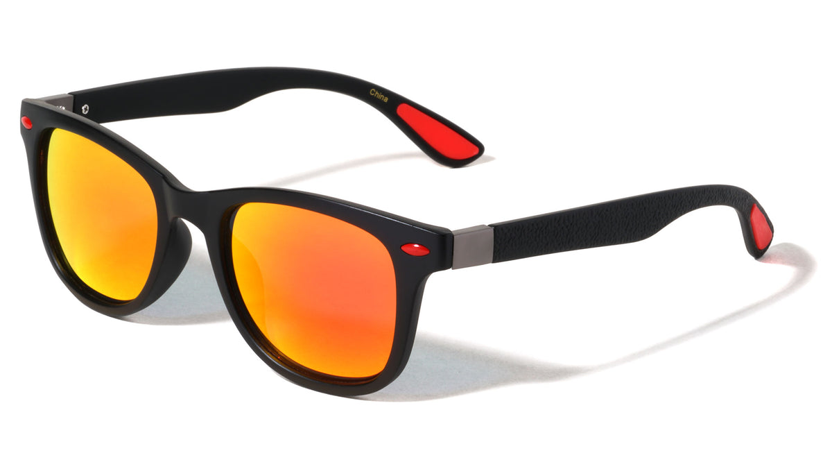 Red Accent Leather Temple Texture Classic Square Sports Wholesale Sunglasses