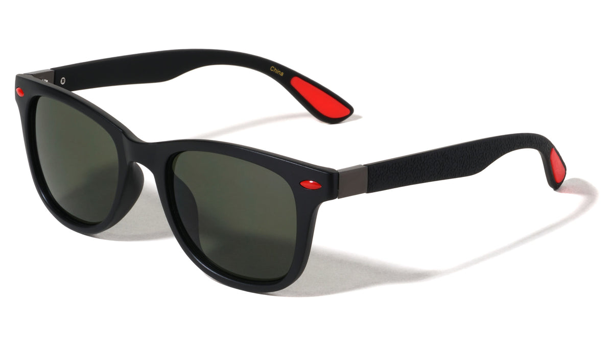 Red Accent Leather Temple Texture Classic Square Sports Wholesale Sunglasses