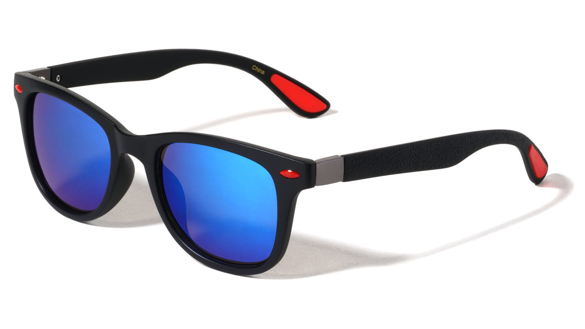 Red Accent Leather Temple Texture Classic Square Sports Wholesale Sunglasses