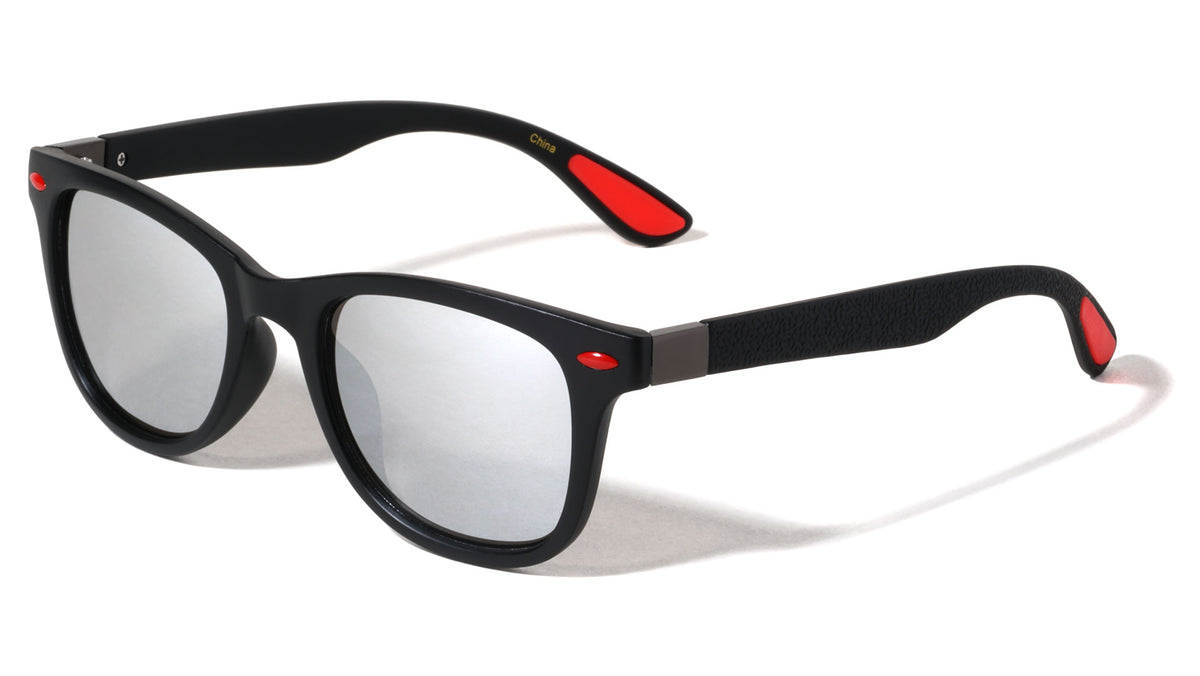 Red Accent Leather Temple Texture Classic Square Sports Wholesale Sunglasses