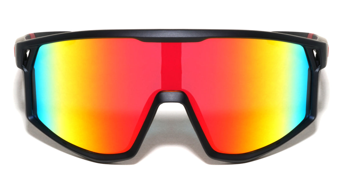 Color Mirror One Piece Shield Lens Temple Cutout Sports Wholesale Sunglasses