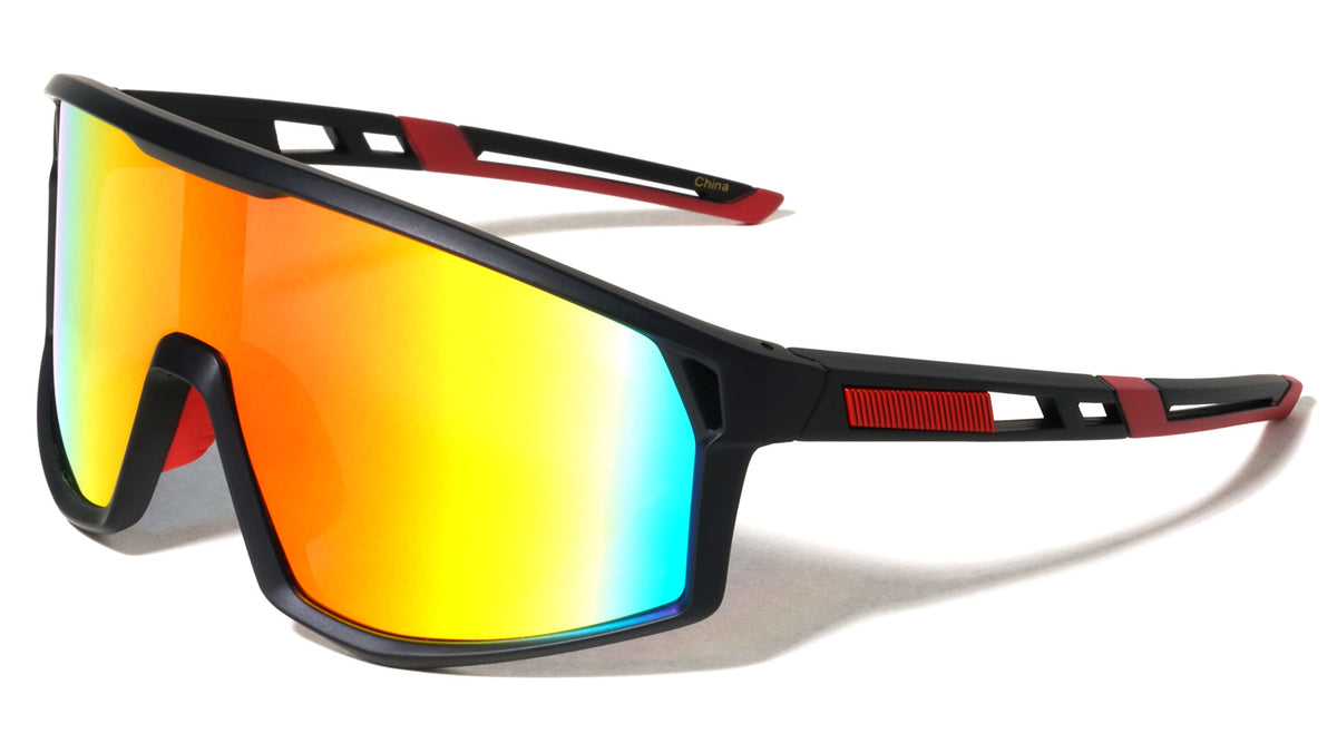Color Mirror One Piece Shield Lens Temple Cutout Sports Wholesale Sunglasses