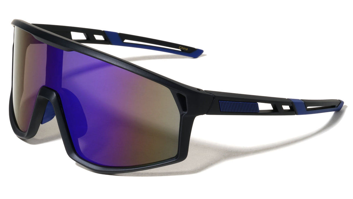 Color Mirror One Piece Shield Lens Temple Cutout Sports Wholesale Sunglasses