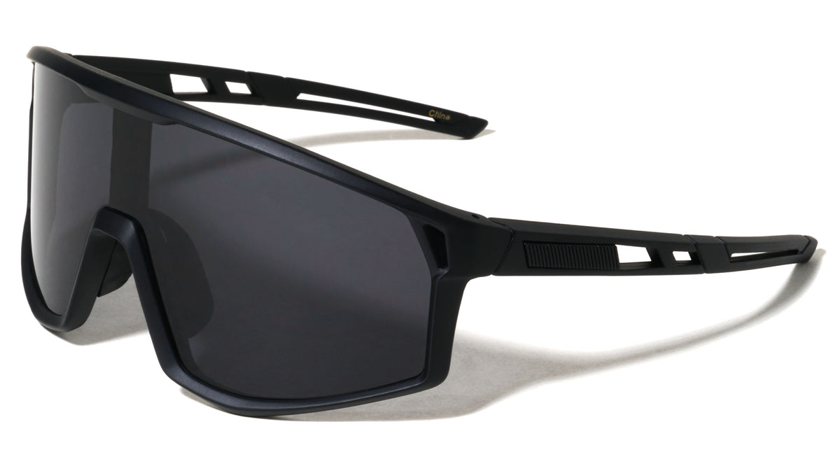 Color Mirror One Piece Shield Lens Temple Cutout Sports Wholesale Sunglasses