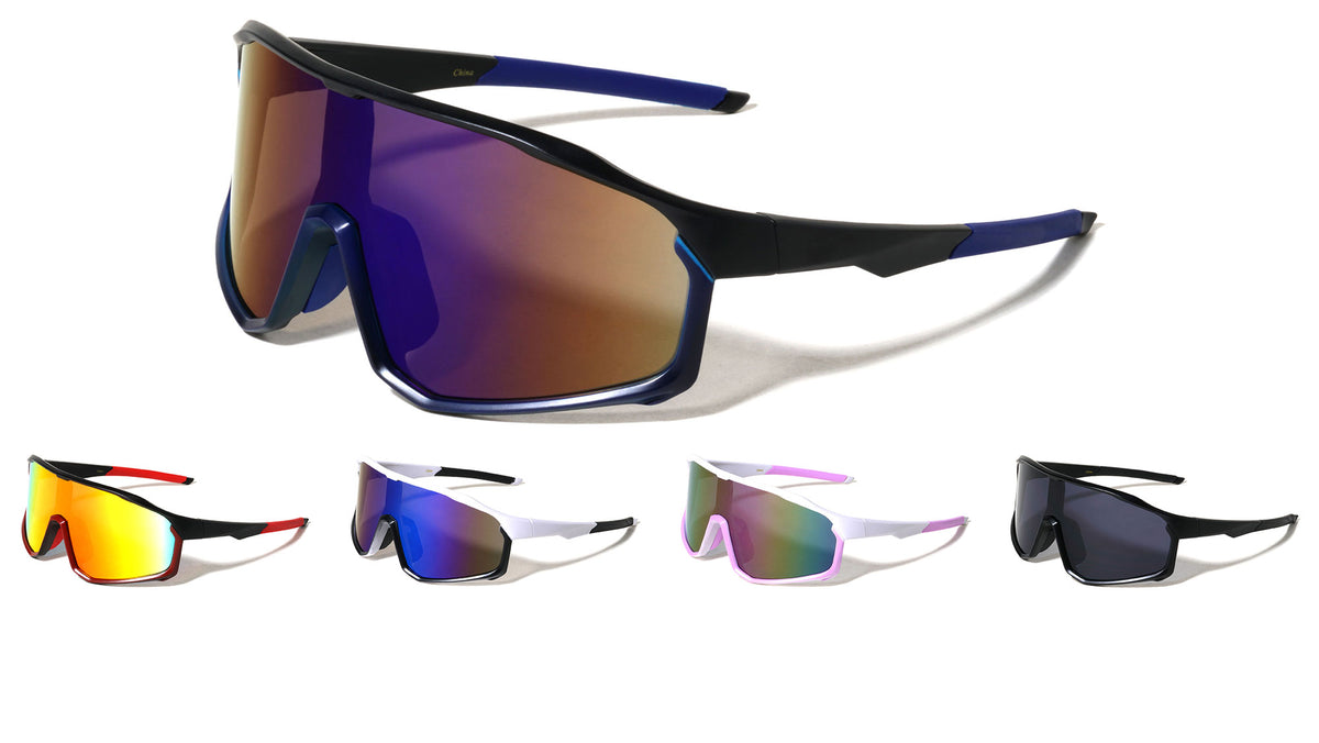 Color Mirror One Piece Shield Lens Duotone Sports Wholesale Sunglasses