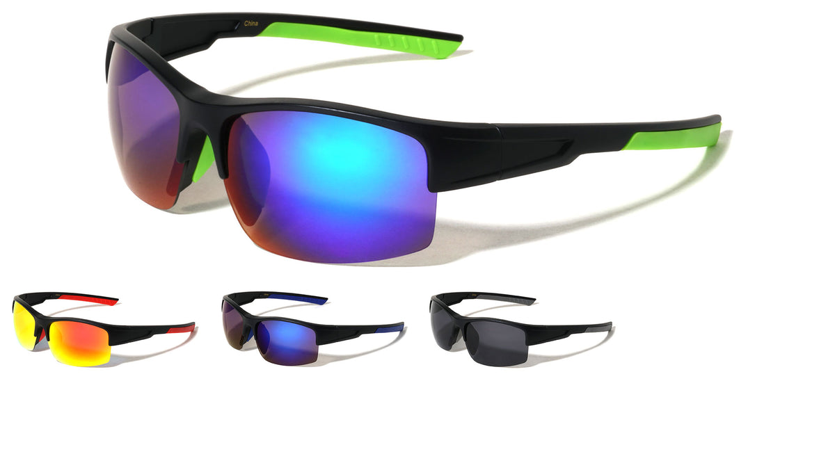 Semi Rimless Color Mirror Lens Rectangle Sports Wholesale Sunglasses