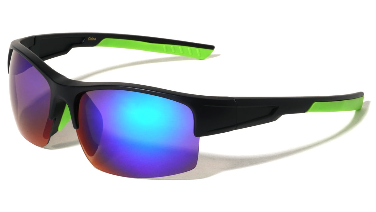 Semi Rimless Color Mirror Lens Rectangle Sports Wholesale Sunglasses