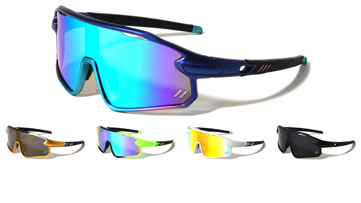 Color Mirror One Piece Shield Lens Cutout Accent Sports Wholesale Sunglasses