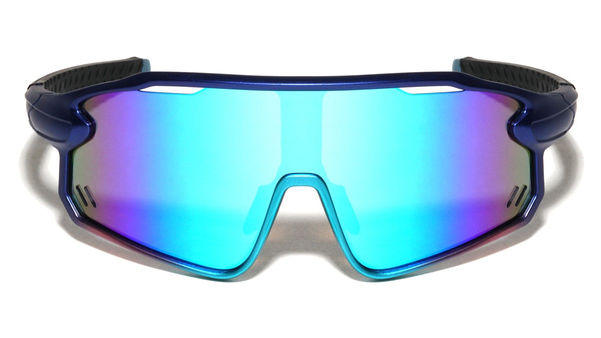 Color Mirror One Piece Shield Lens Cutout Accent Sports Wholesale Sunglasses