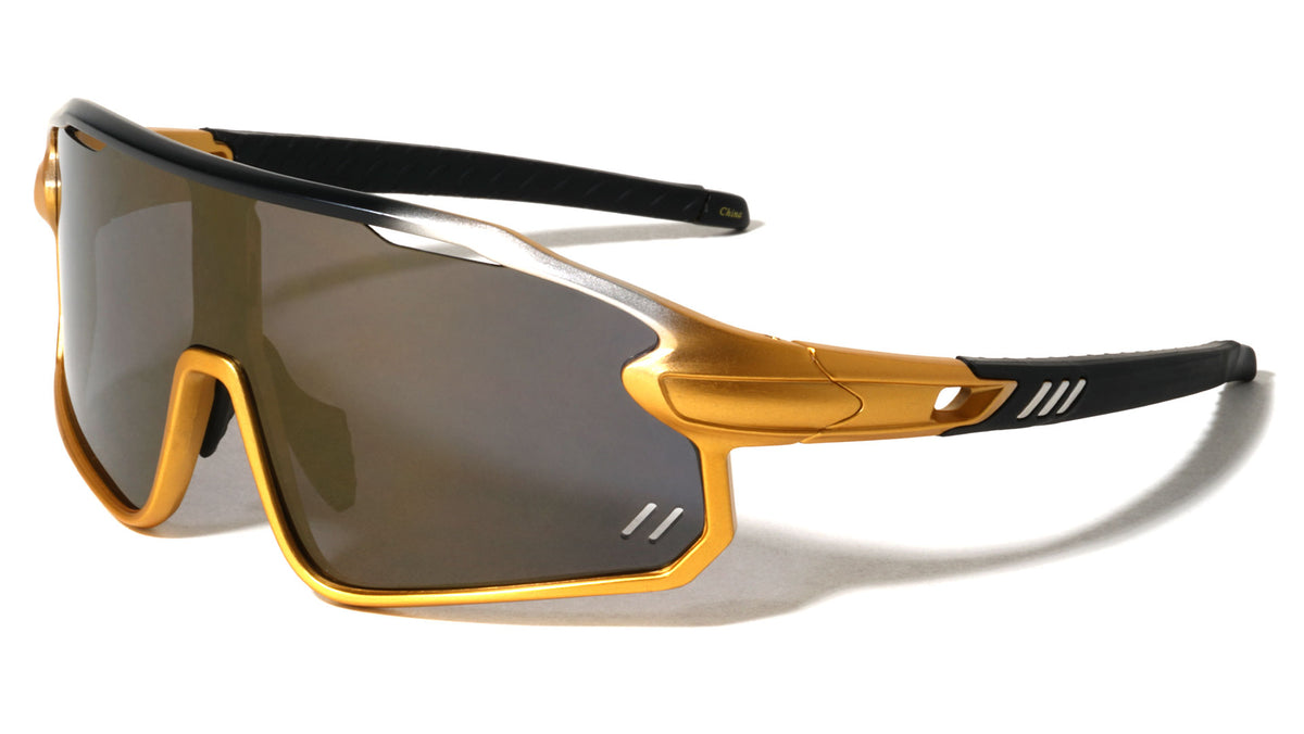Color Mirror One Piece Shield Lens Cutout Accent Sports Wholesale Sunglasses