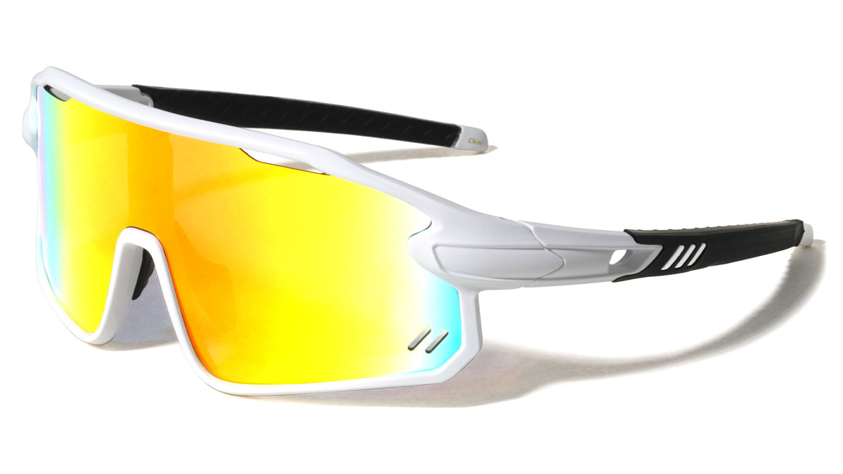 Color Mirror One Piece Shield Lens Cutout Accent Sports Wholesale Sunglasses