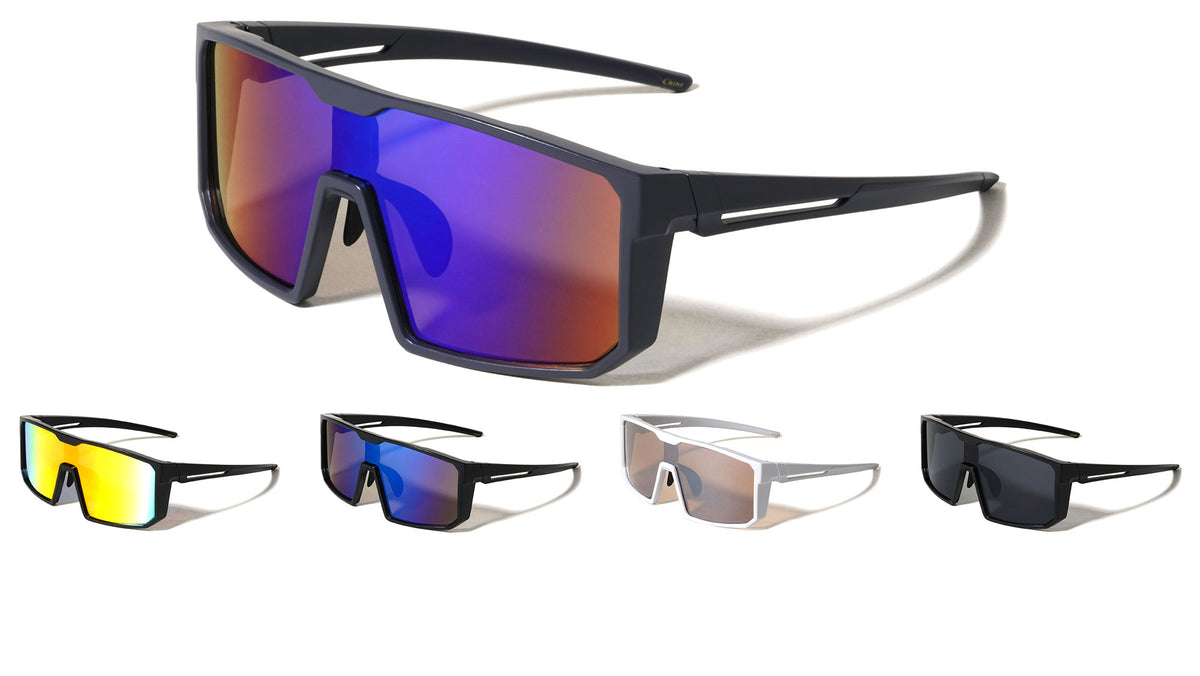 Color Mirror One Piece Shield Lens Rectangle Sports Wholesale Sunglasses